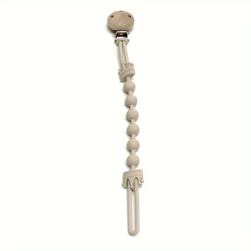 Cadena de chupete de silicona y madera de haya con clip suave