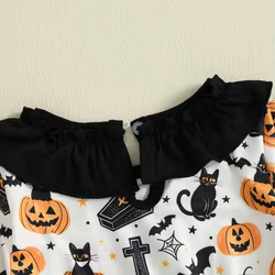 Tregren Vestido Halloween niña estampado gato calabaza volantes