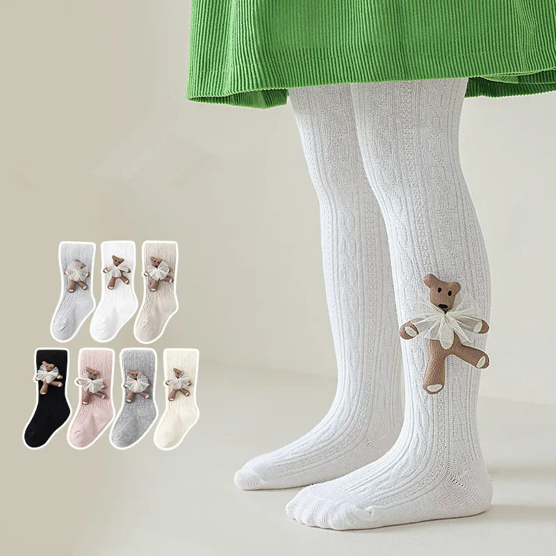 Mallas tipo leggings de algodón para bebé con osito para niña - imagen 3