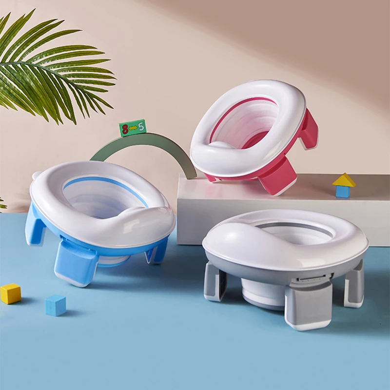 Orinal portátil de silicona para bebé tres en uno plegable azul - imagen 2