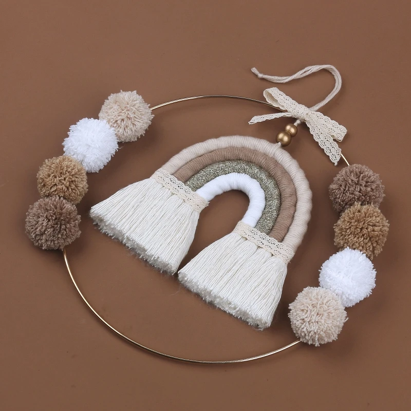 Tapiz infantil de macramé arcoíris hecho a mano para pared - imagen 3