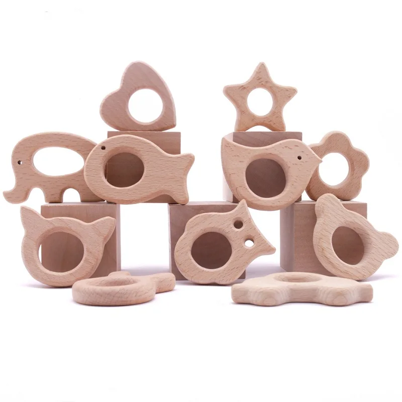 Mordedor colgante de haya natural sin BPA para bebé – Forma erizo - imagen 5