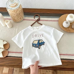 Camiseta de verano para niños manga corta estampado liso cuello redondo
