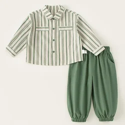Conjunto bebé de manga larga y pantalón a rayas para entretiempo