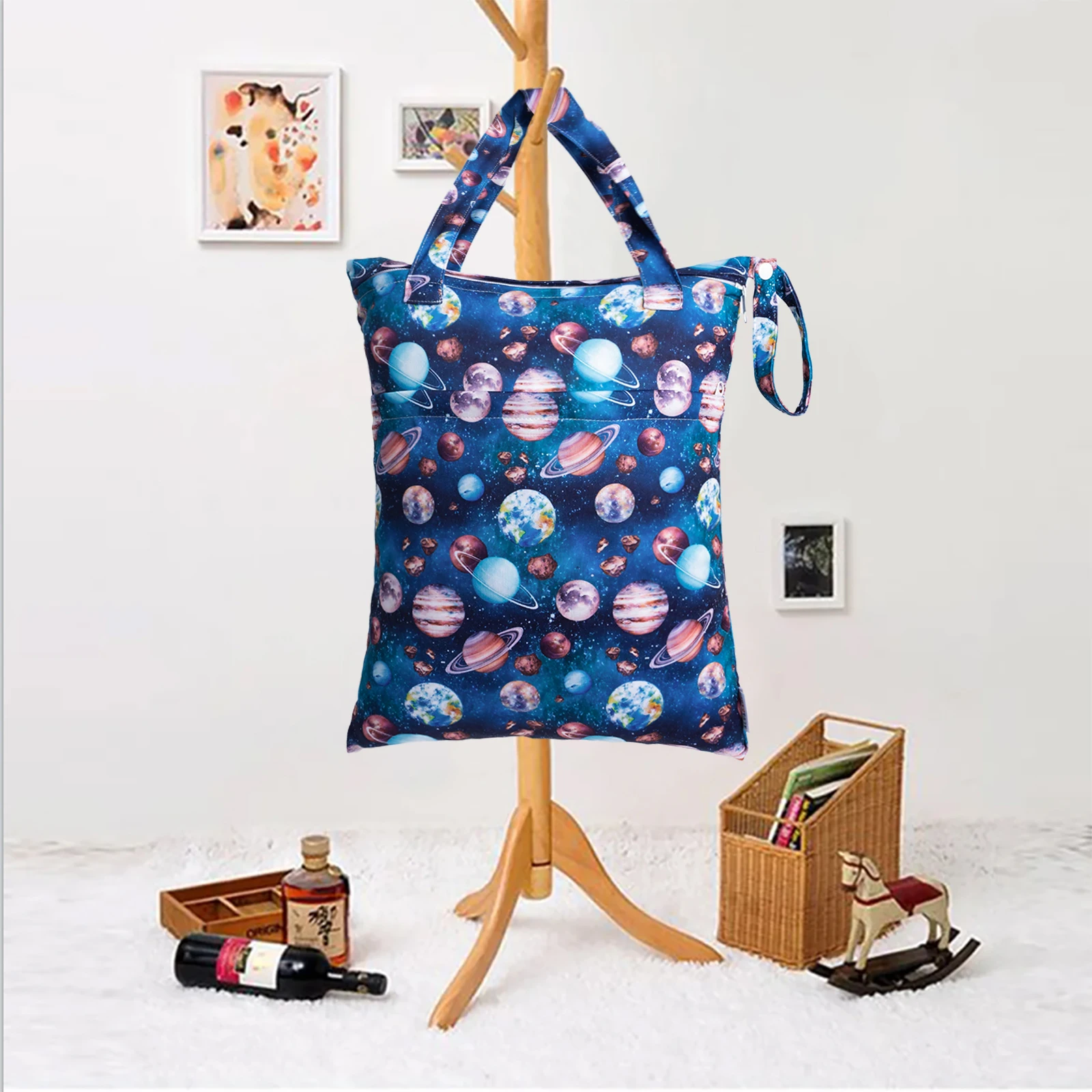ALVABABY bolsa de pañales húmeda y seca con asa cremalleras en tela - imagen 3
