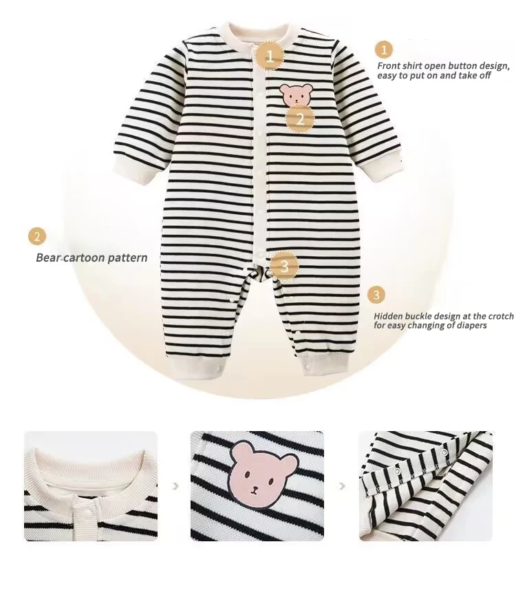 Pelele algodón rayas logo oso – Bebés 0-18M Invierno - imagen 4