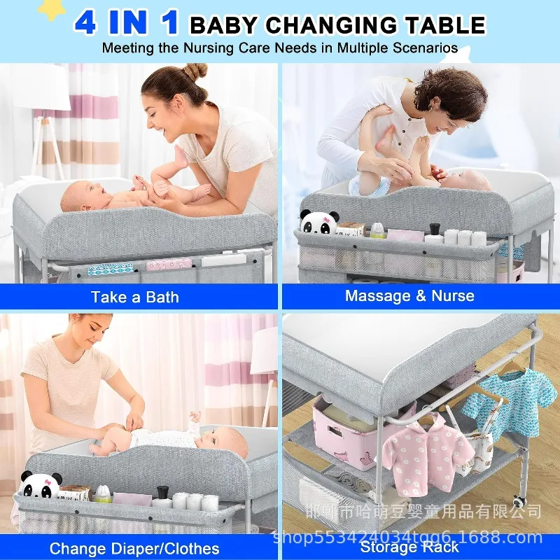 Mesa de pañales plegable multifunción para bebé con cómoda móvil - imagen 5