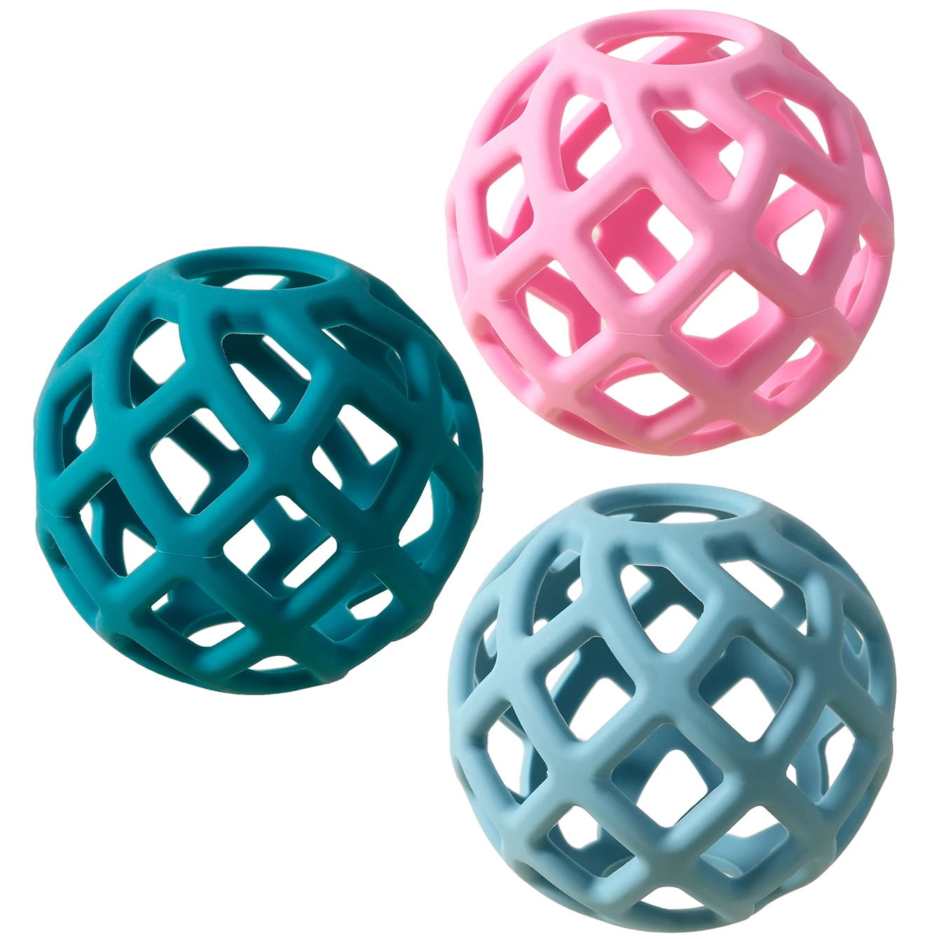 Bola de silicona mordedora de silicona para bebés con forma redonda y colores suaves