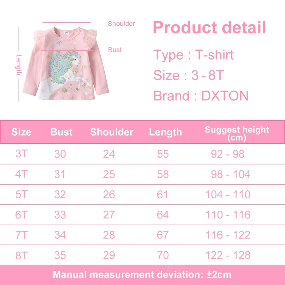 DXTON Camisetas de manga larga para niñas rosa con cuello redondo - imagen 5