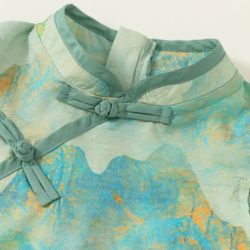 Vestido estilo chino sin mangas para niña con estampado floral - imagen 5