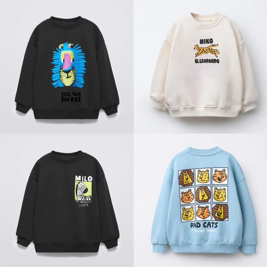 Sudadera negra infantil de otoño con estampado de manga larga - imagen 4