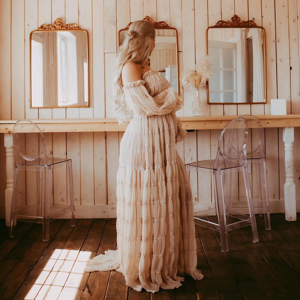 Vestido premamá en gasa plisada para sesión de fotos - imagen 3