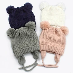 Gorro bebé lana con orejas y guantes suave abrigo invierno