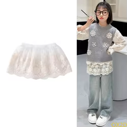 QX2D Falda niña de encaje bordado floral suave