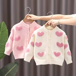 Cárdigan de niña rosa dulce de otoño – tejido tipo suéter princesa