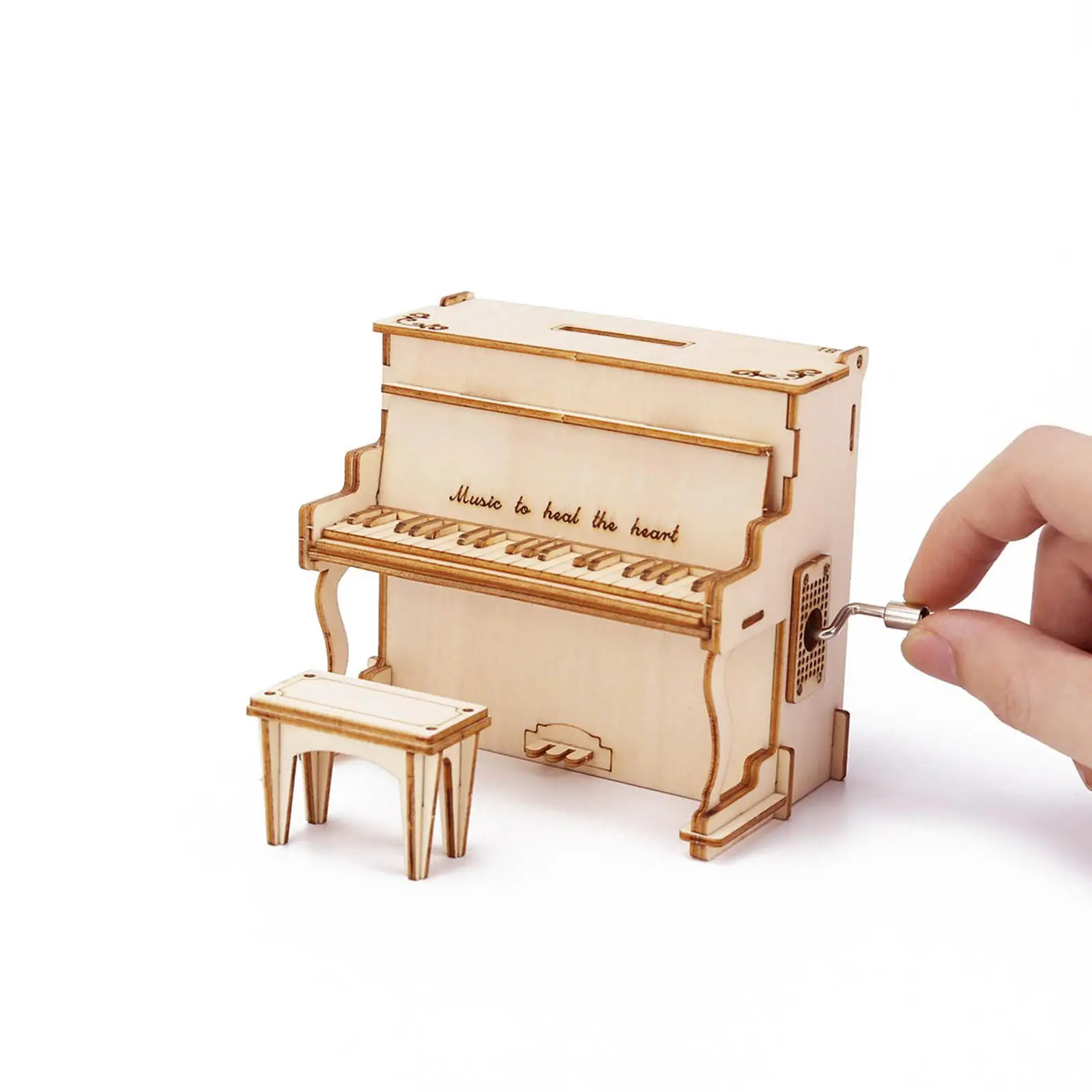 Caja de música mecánica con manivela para decoración de escritorio