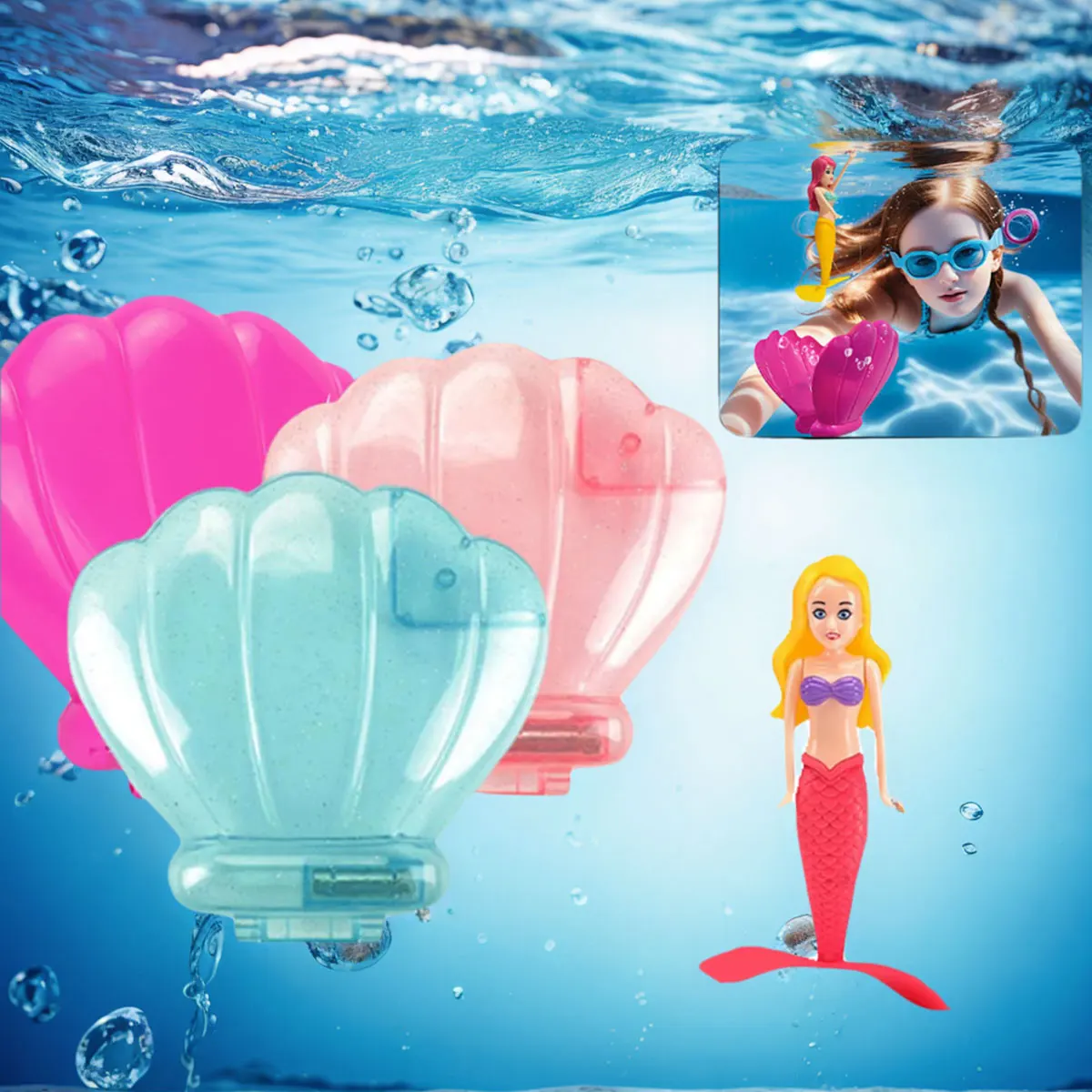 Sirena flotando en piscina infantil