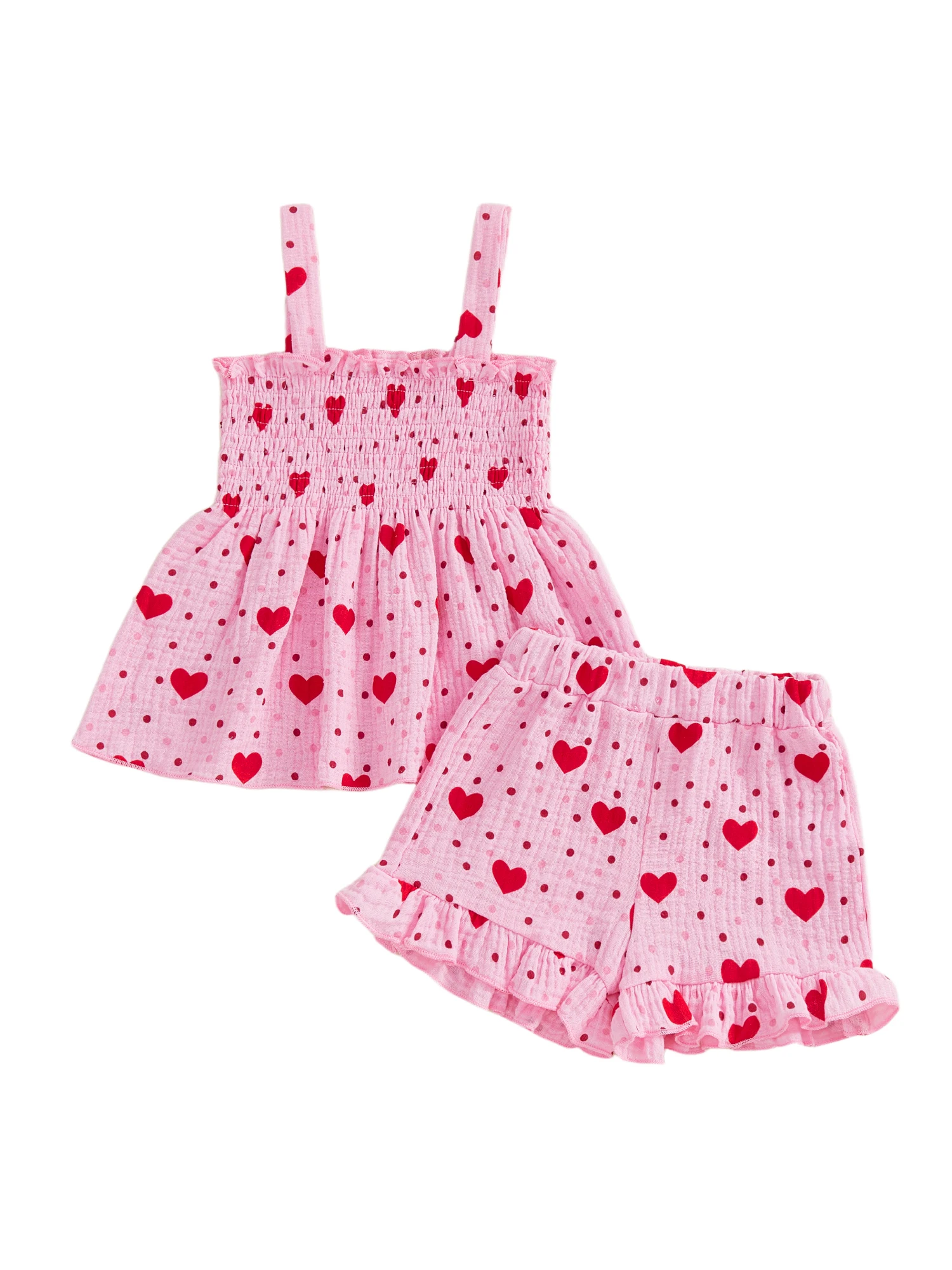Vista del conjunto para bebé niña con estampado de corazones y puntos