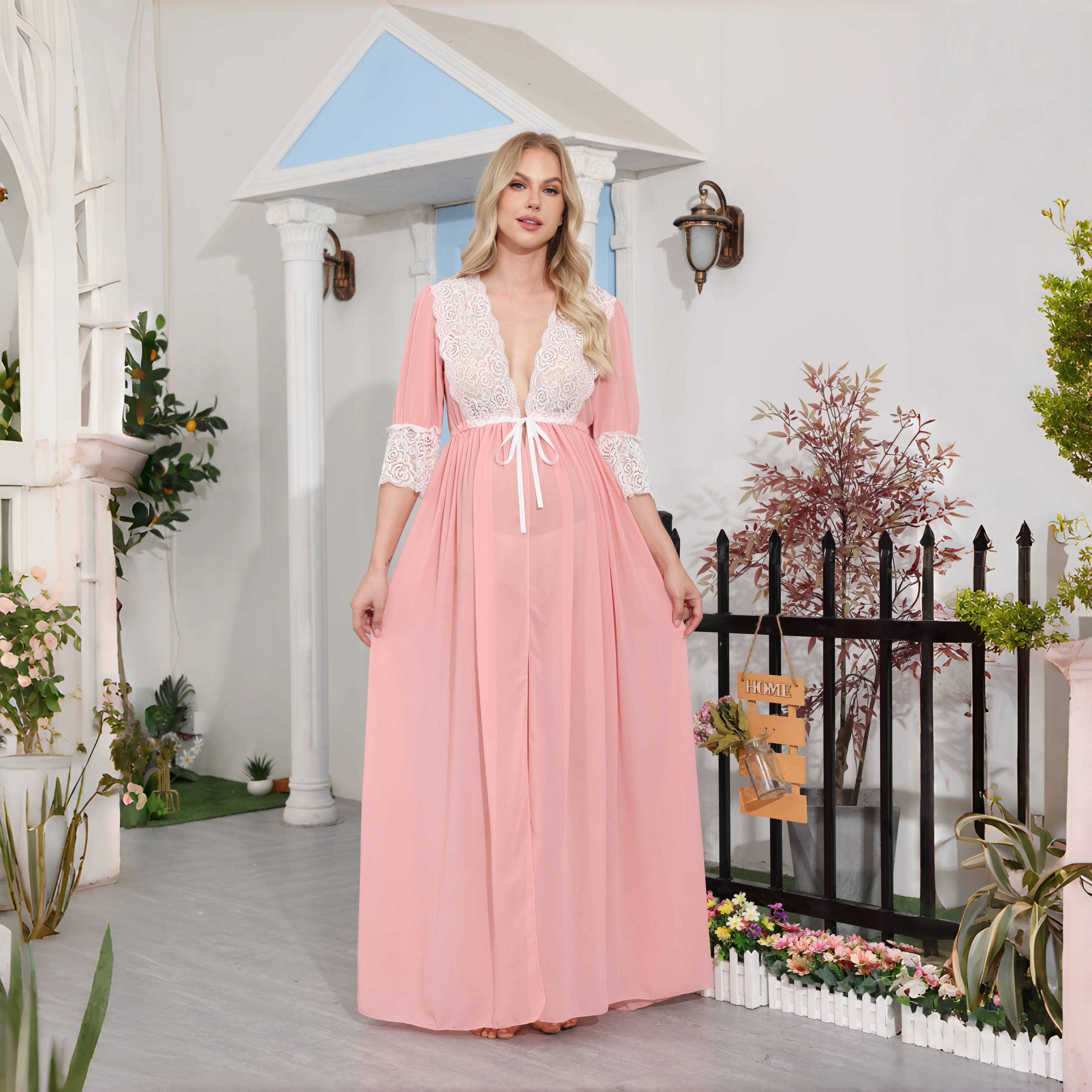 Vestido de maternidad de encaje y gasa para sesión de fotos - imagen 5