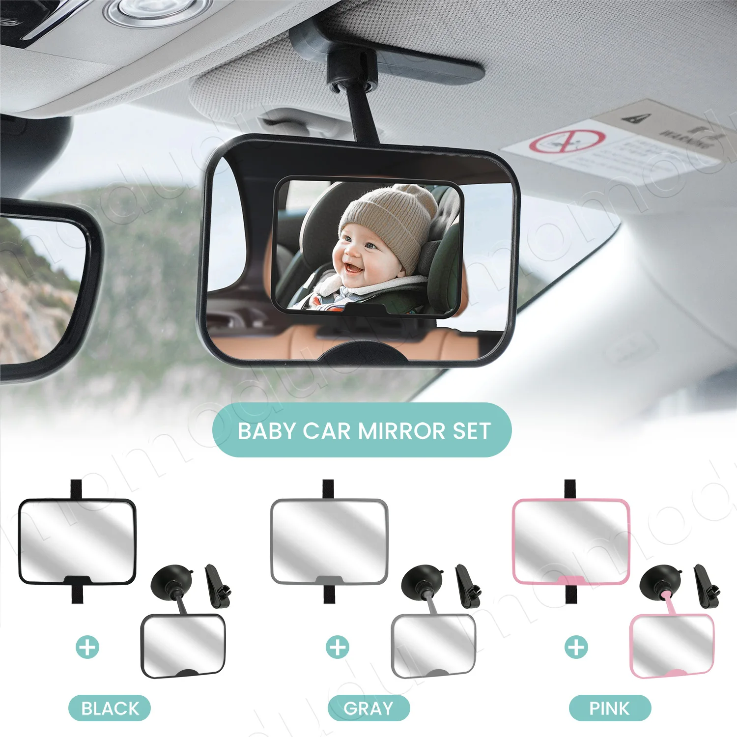 Espejo para coche de bebé inastillable con clip o ventosa