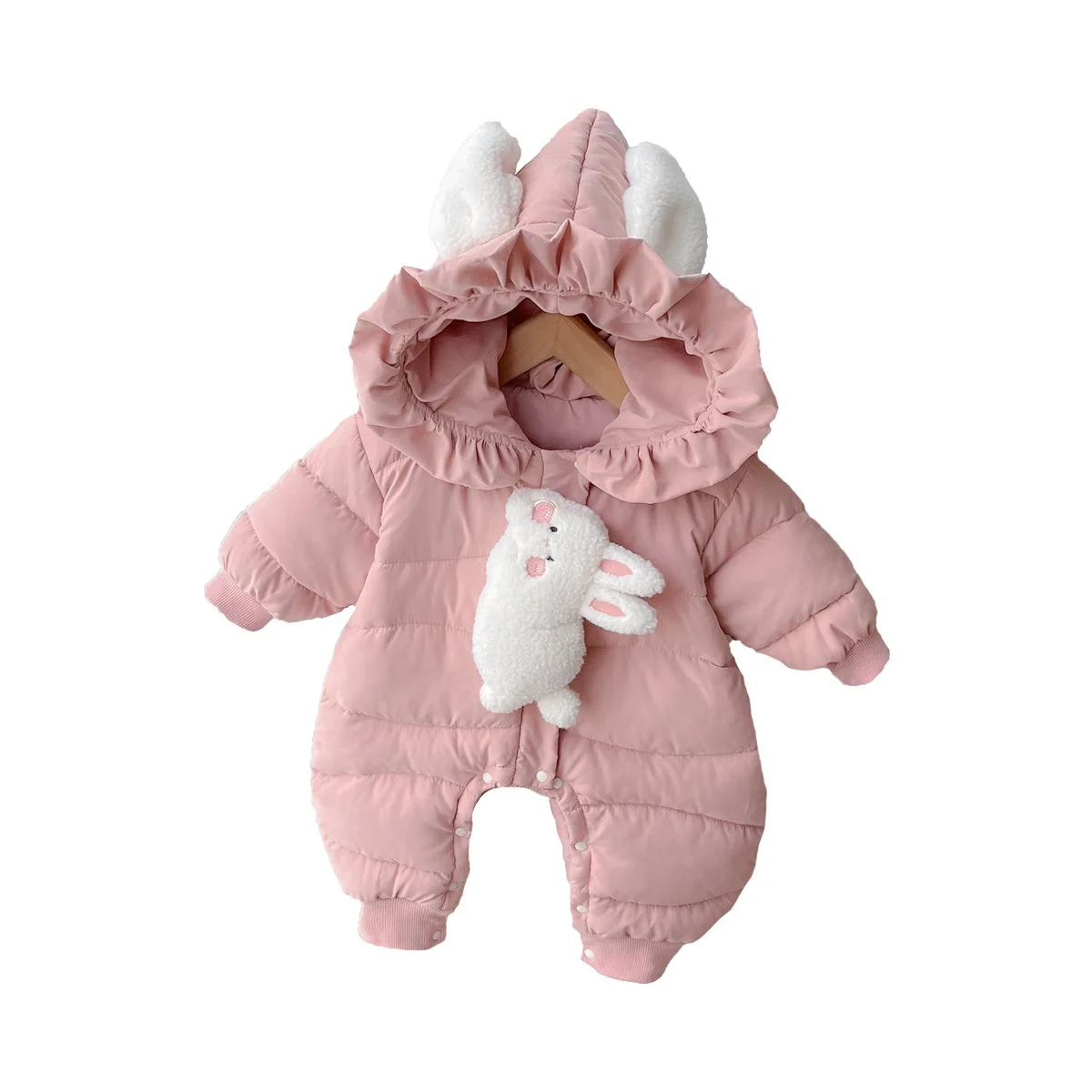 Pelele de felpa con capucha y orejas para niña – Invierno cálido - imagen 2