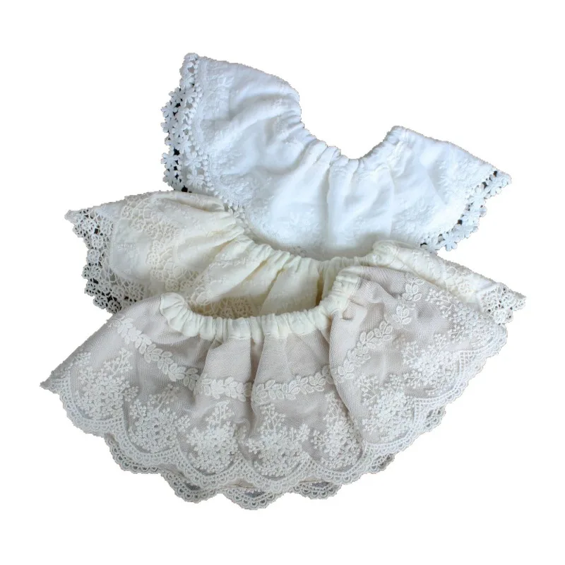 Babero elástico vintage bordado francés para niñas con encaje - imagen 4