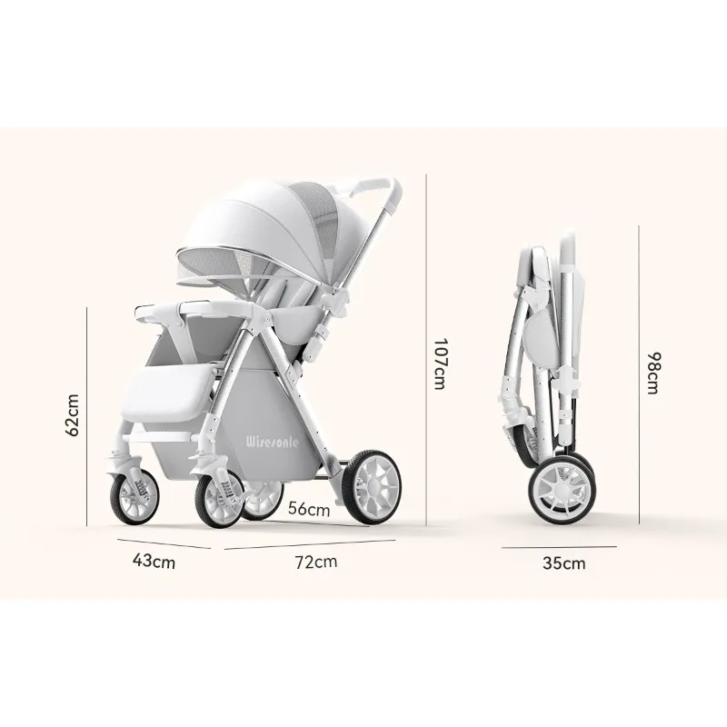 Cochecito de bebé plegable con amortiguación en cuatro ruedas y mosquitera - imagen 5