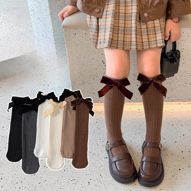 Calcetines largos de terciopelo con lazo estilo ballet princesa - imagen 4