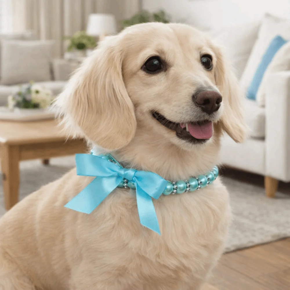 Collar de perlas ajustable para gatos con lazo elegante - imagen 5