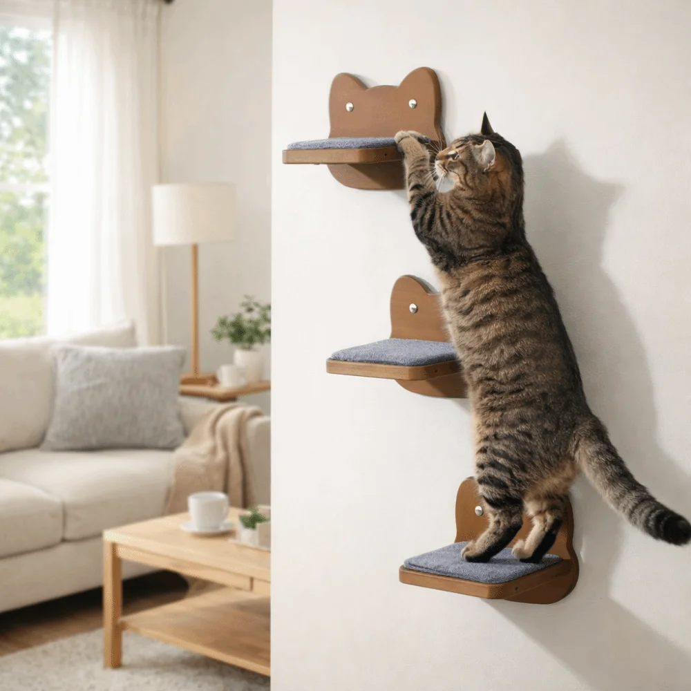 Rascador de pared para gatos con escalera y plataforma resistente - imagen 4