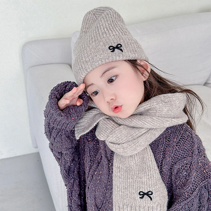 Gorros de punto para niños con lazo coreano - Conjunto invernal - imagen 5