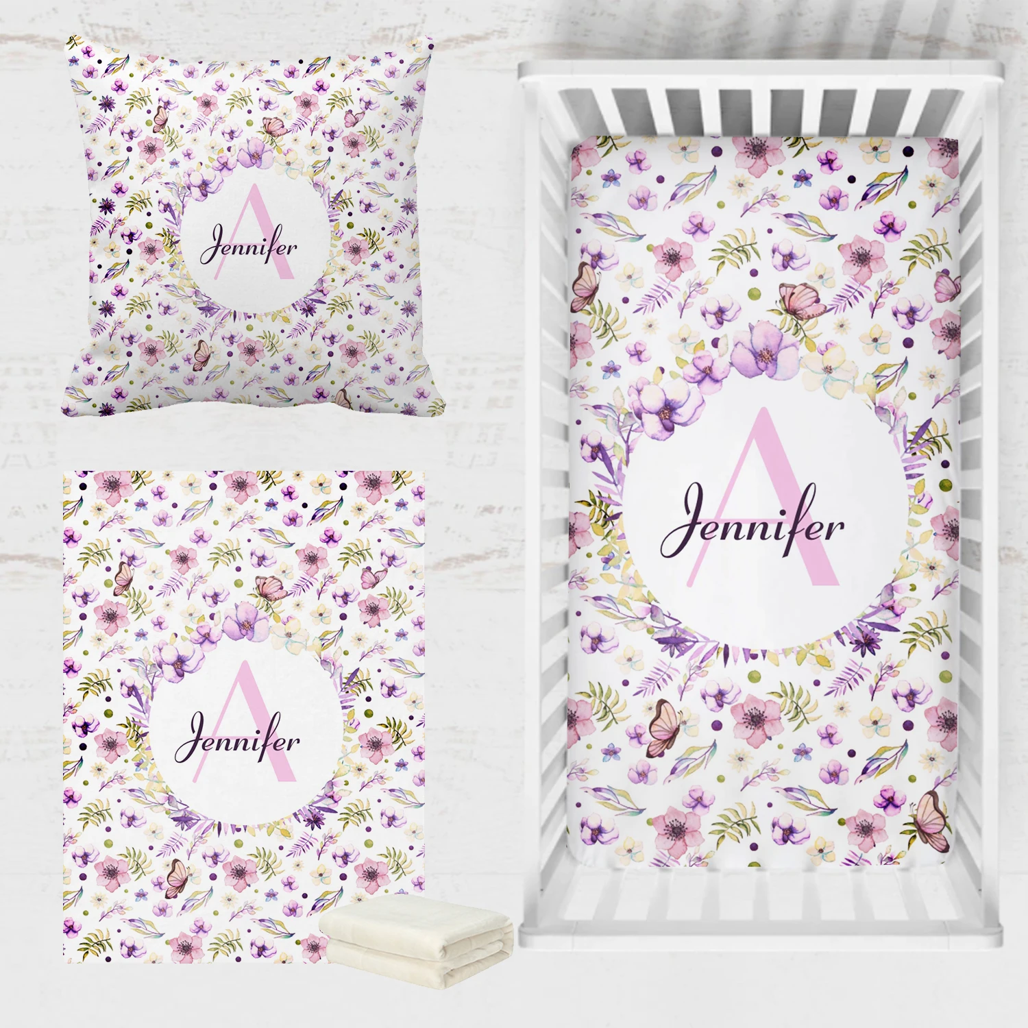 LVYZIHO Juego de cama para cuna - Floral acuarela, manta y almohada - imagen 5