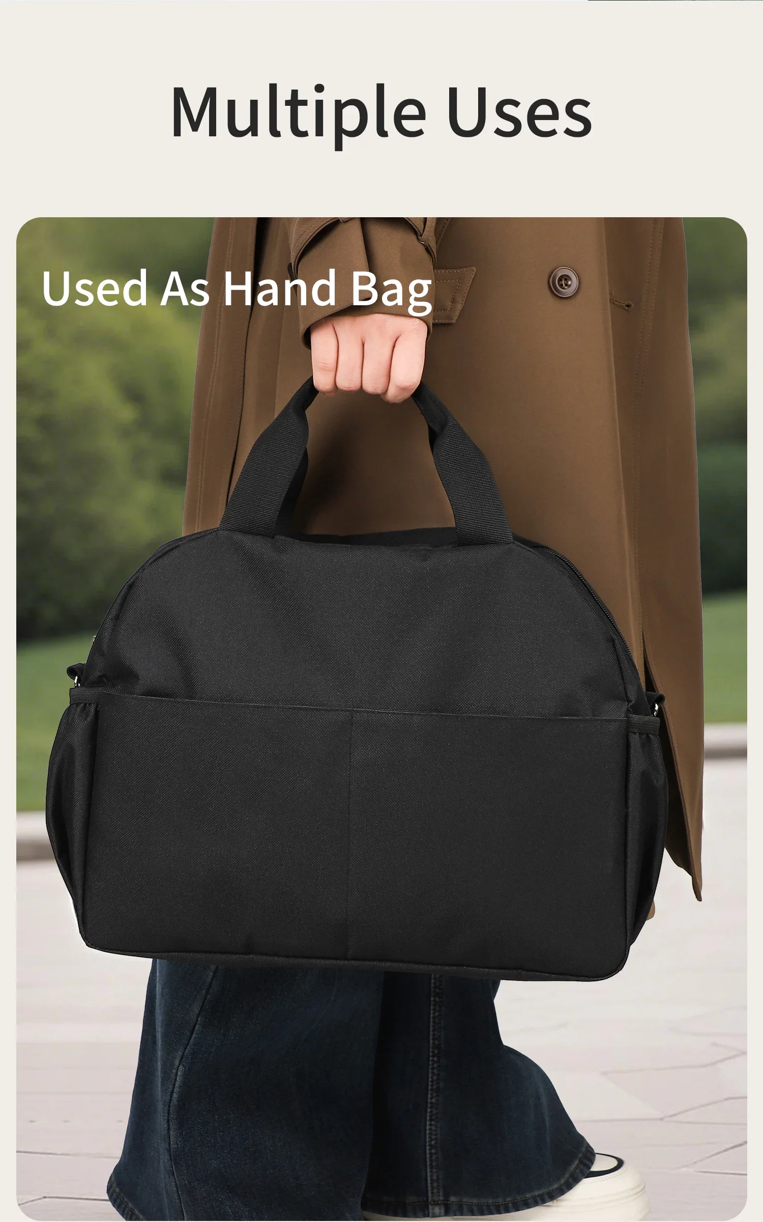 Bolsa usada como mochila de viaje con asa superior