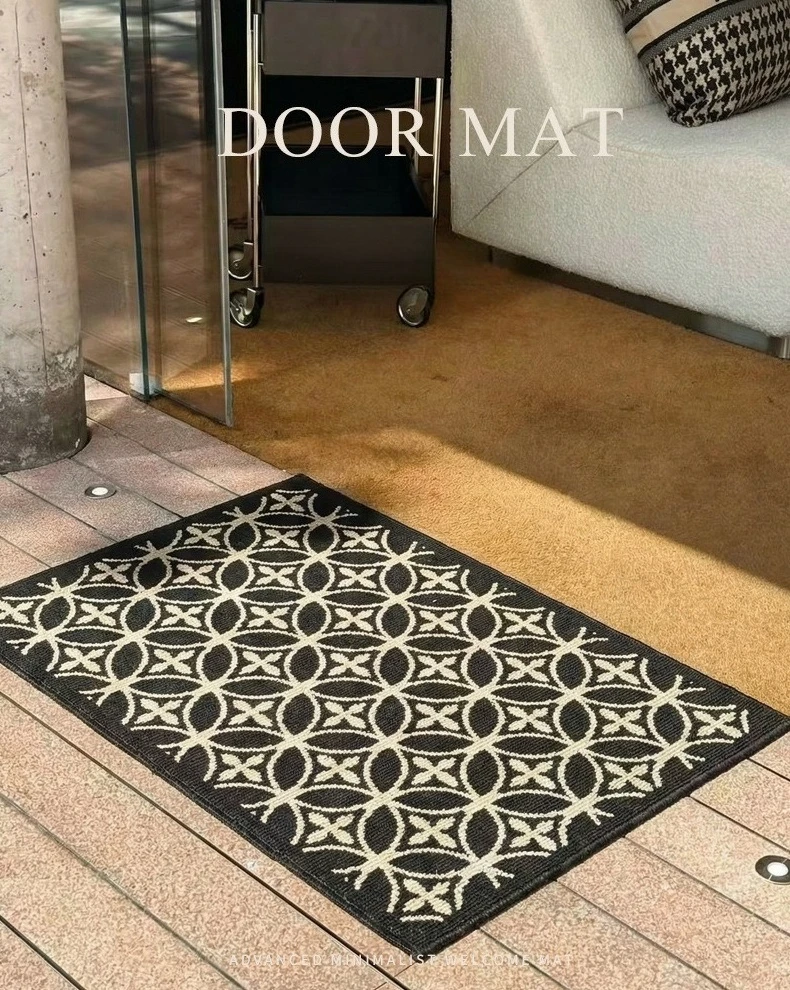 Alfombra geométrica vintage en blanco y negro