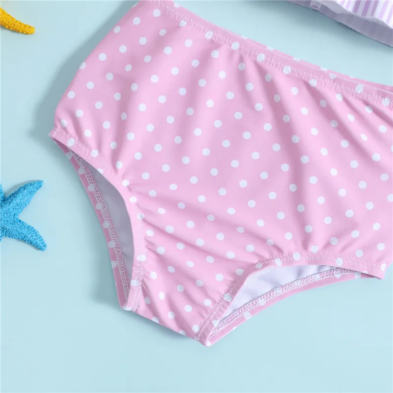 Bikini infantil de lunares con volantes para niña, verano