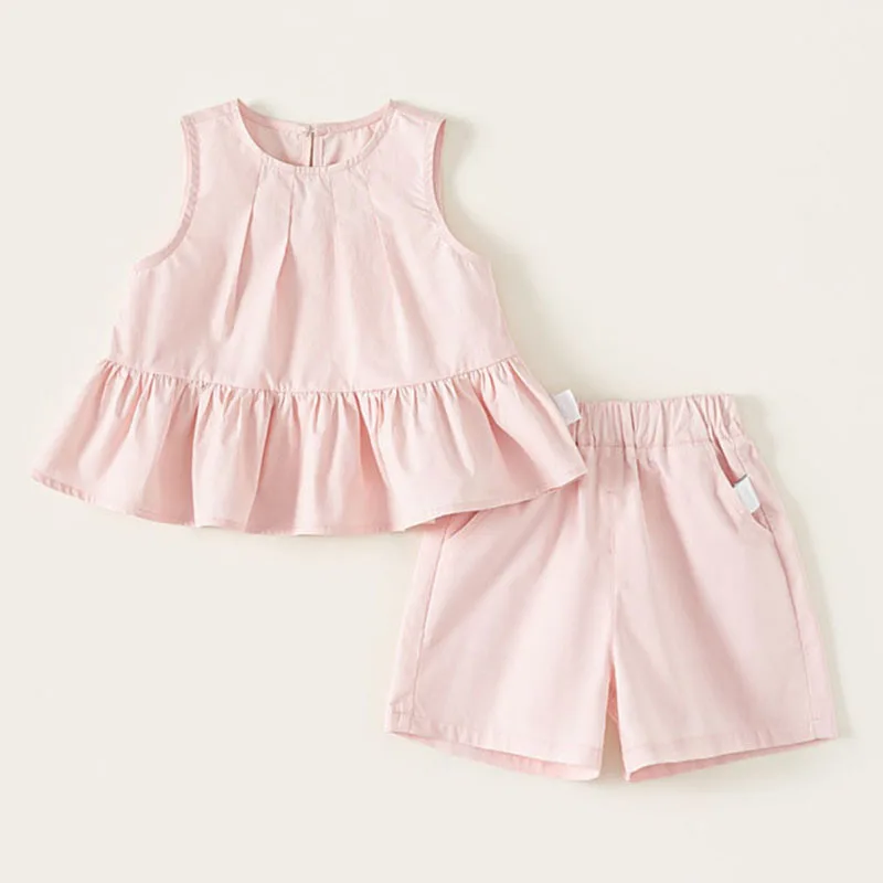 Conjunto de verano niña sin mangas: top liso y pantalón corto