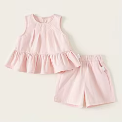 Conjunto de verano niña sin mangas: top liso y pantalón corto