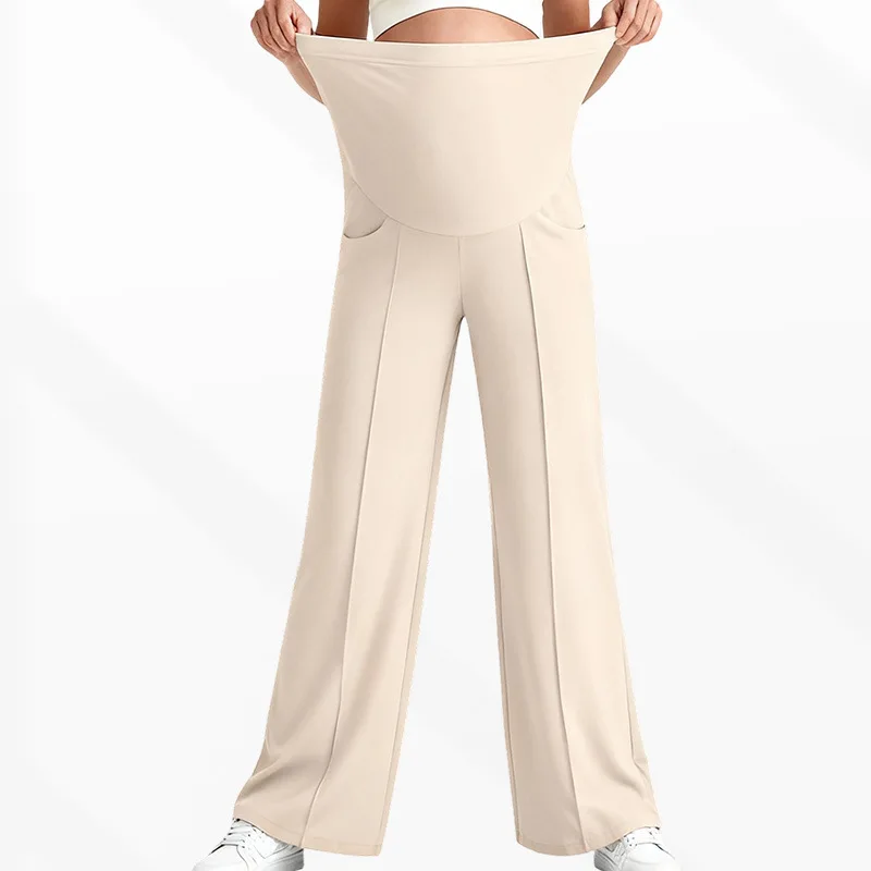 Pantalón de embarazo tiro alto perneras rectas amplias con bolsillos - imagen 4