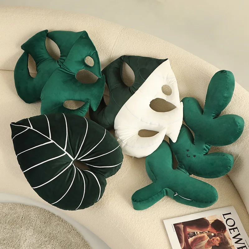 Almohada felpa nórdica infantil con hojas de plátano sonriente - imagen 3