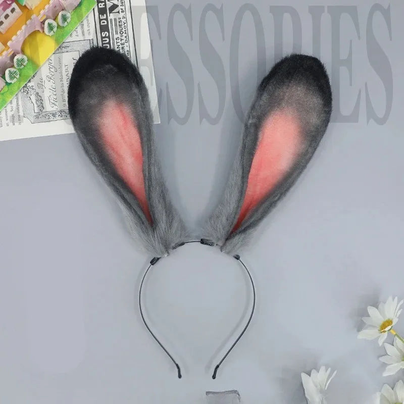 Diadema orejas de conejo gris en felpa para disfraces Lolita - imagen 3