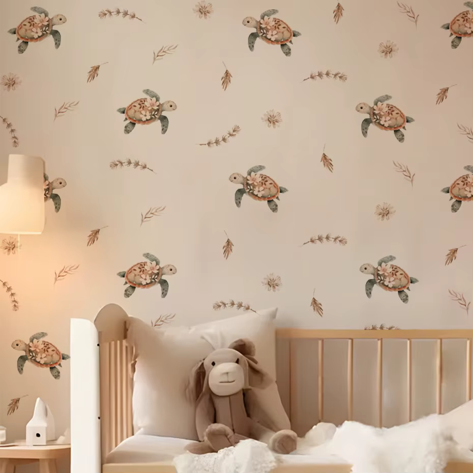 Pegatinas de pared infantiles con tortuga y flores para habitación - imagen 2
