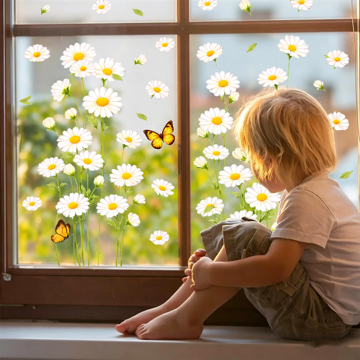 Pegatinas para ventanas con margaritas y mariposas, estáticas - imagen 2