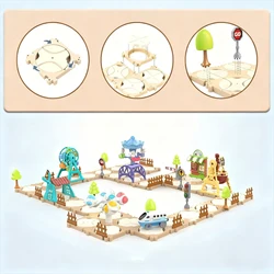 Set de tren pista DIY: puzzle laberinto educativo y escenas móviles