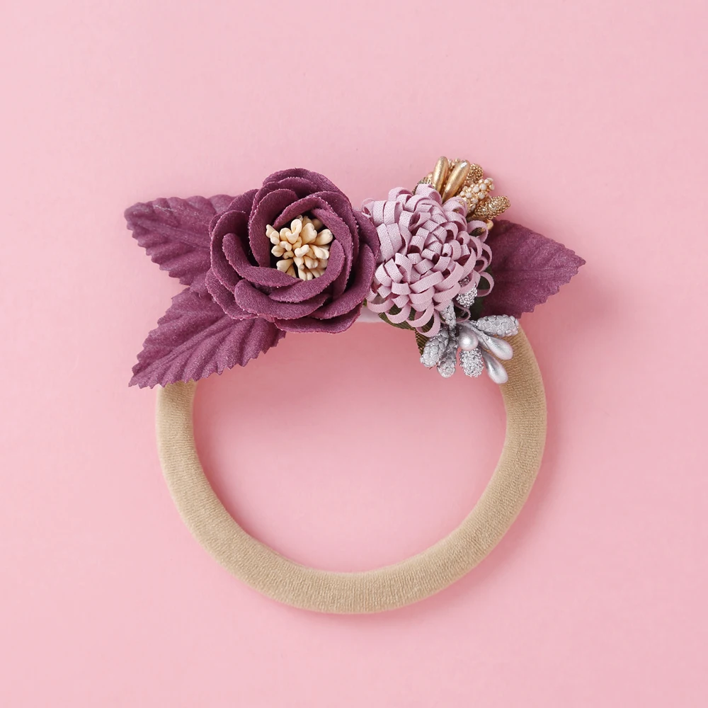 Diadema nailon con flores para niña – Accesorio suaverecién nacida - imagen 4