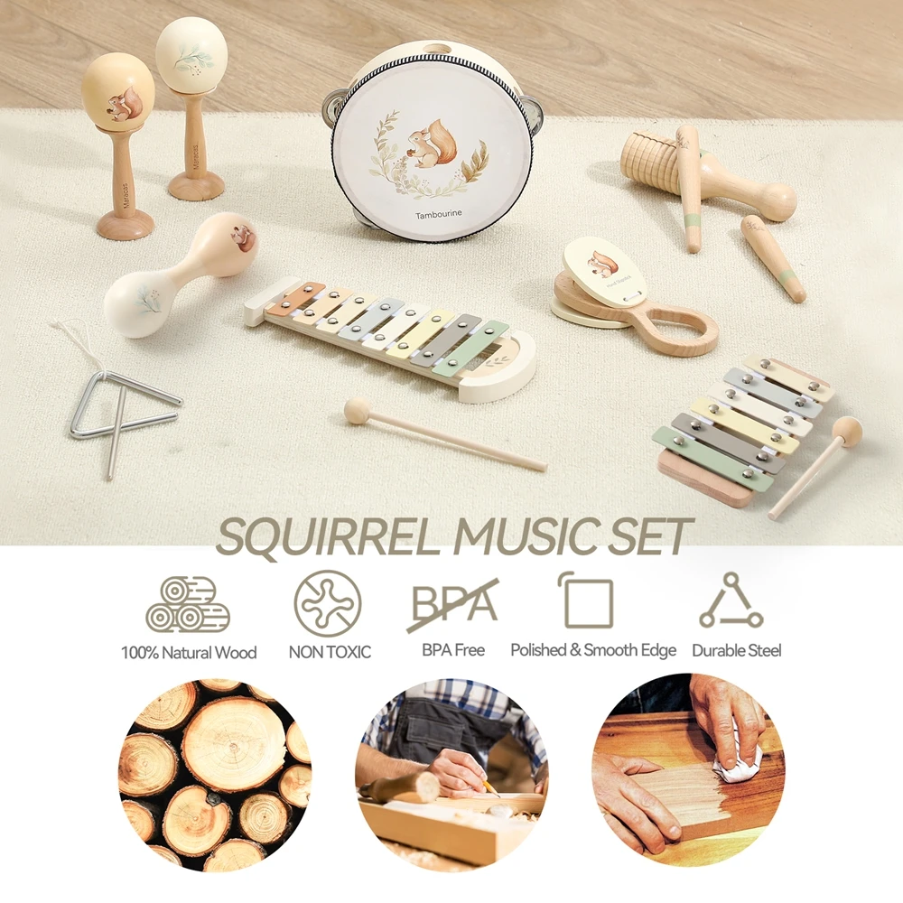Sonajero musical Montessori de madera para bebés sensorial