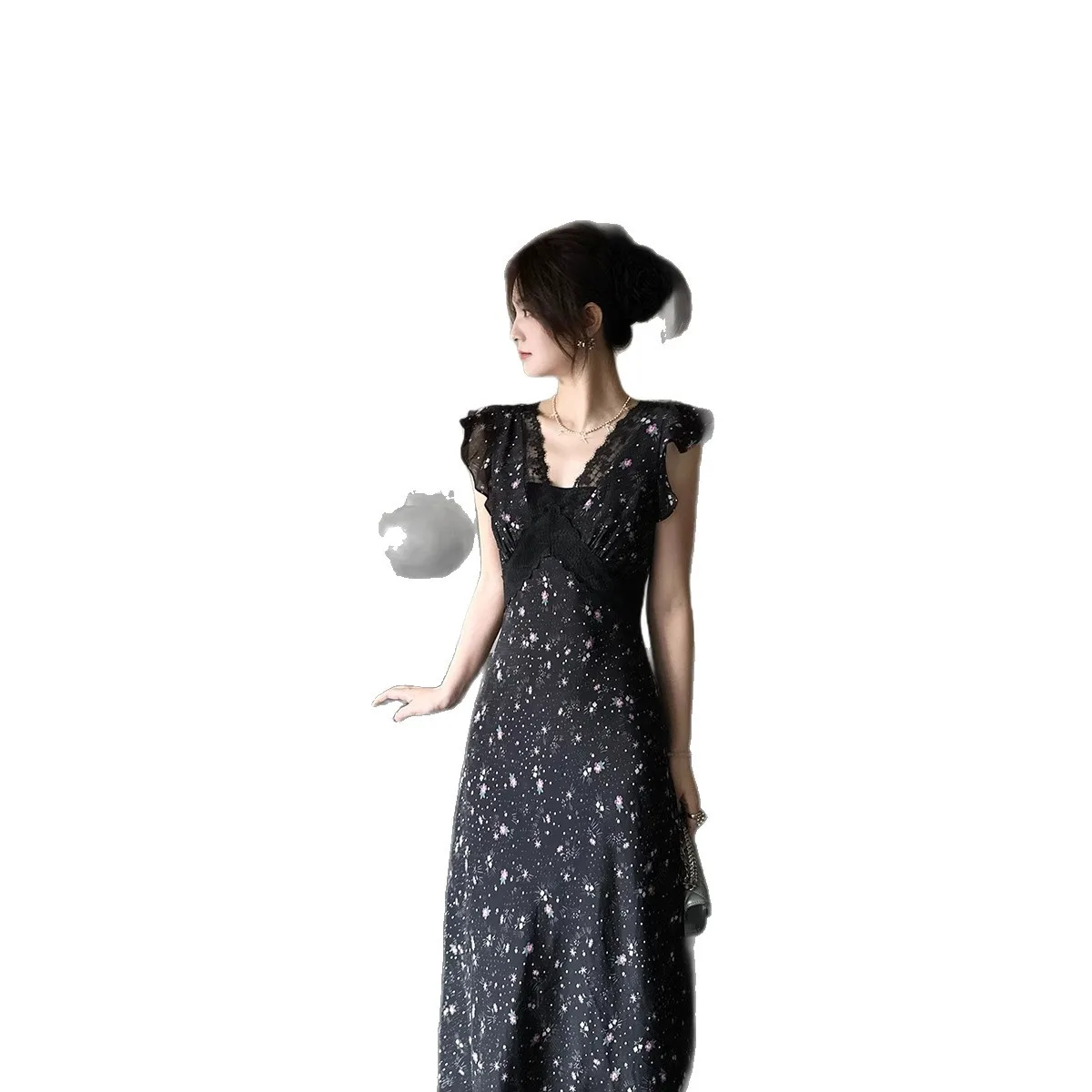 Vestido floral de encaje negro con tirantes para niñas - imagen 5