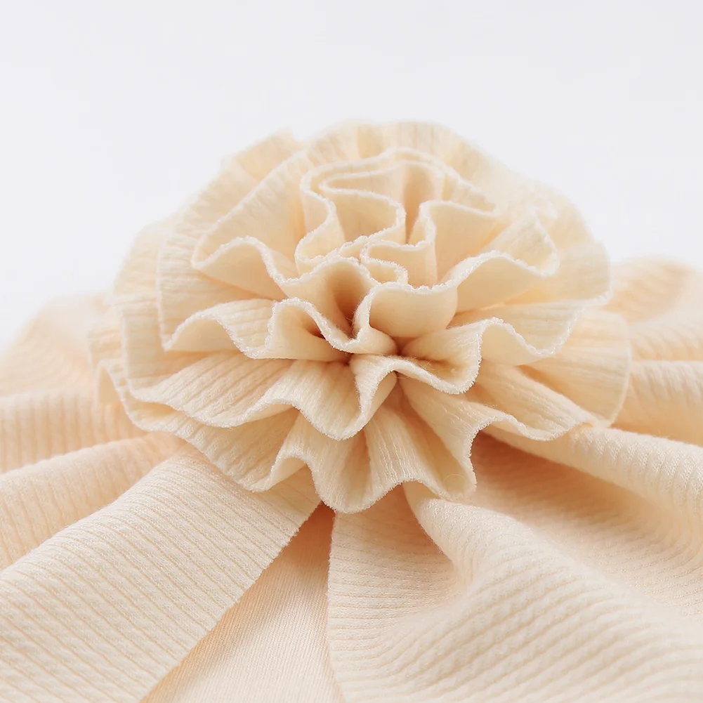 Turbante acanalado con flores para bebé – Gorro algodón nudo - imagen 4