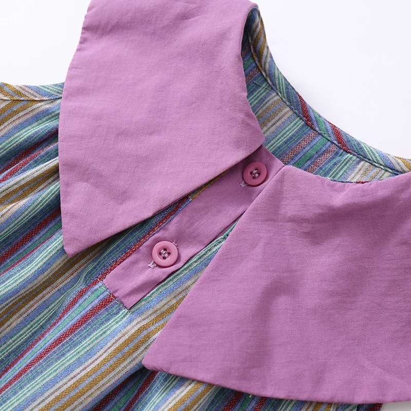 Vestido de verano sin mangas de algodón a rayas con cuello de muñeca - imagen 5