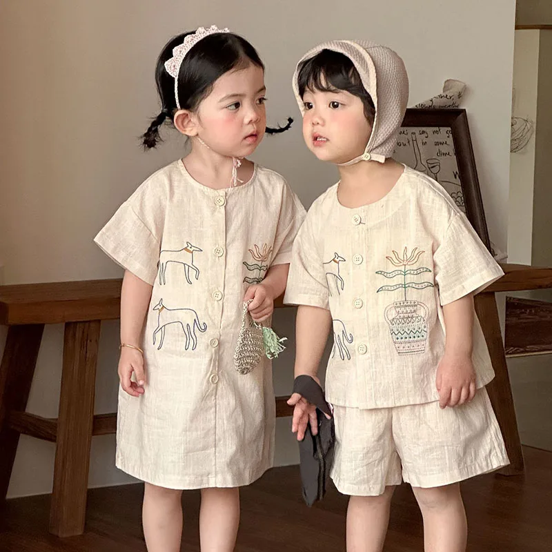 MILANCEL conjunto de verano para niños flores bordadas y bermudas - imagen 2