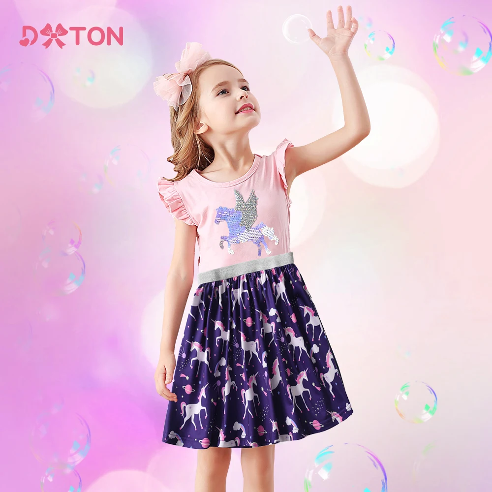 DXTON vestido de niña de algodón con manga acampanada y lentejuelas - imagen 4